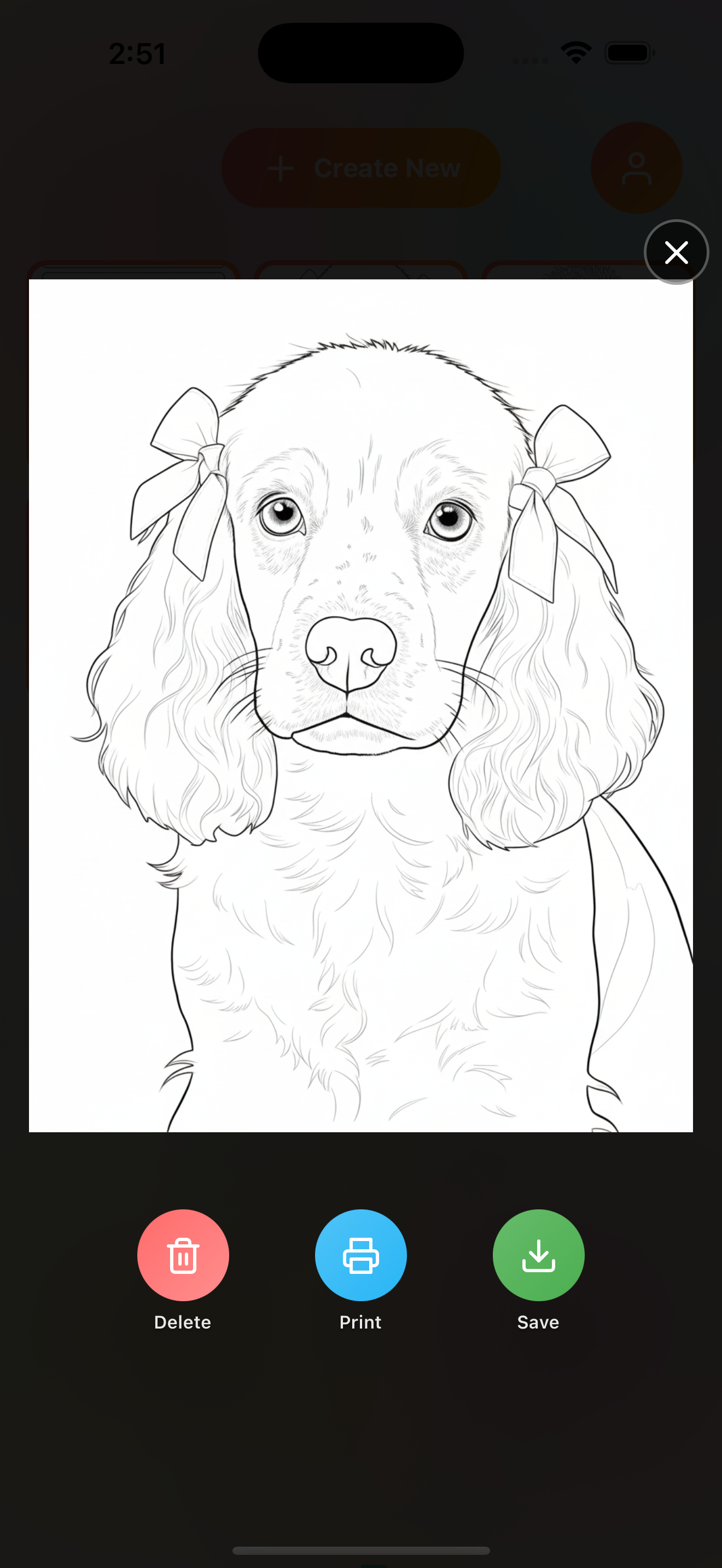 AI-generated coloring page from CopyDraw - professional black and white line art of dog portrait ready to print and color
